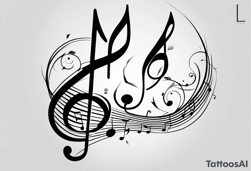 Simple minimalist tattoo in the style of single needle art depicting musical notes in the letters “l” and “r” tattoo idea
