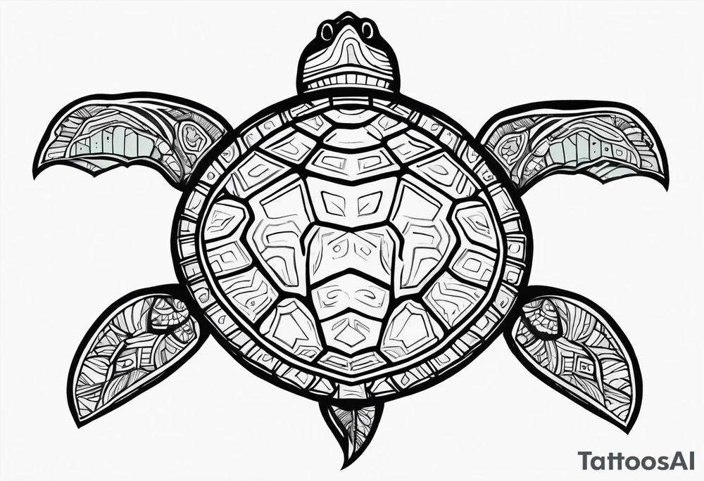 tropical psychedelic turtle's back, top down view, as seen from above tattoo idea