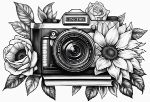 sunflower, camera, flower rose , book tattoo idea