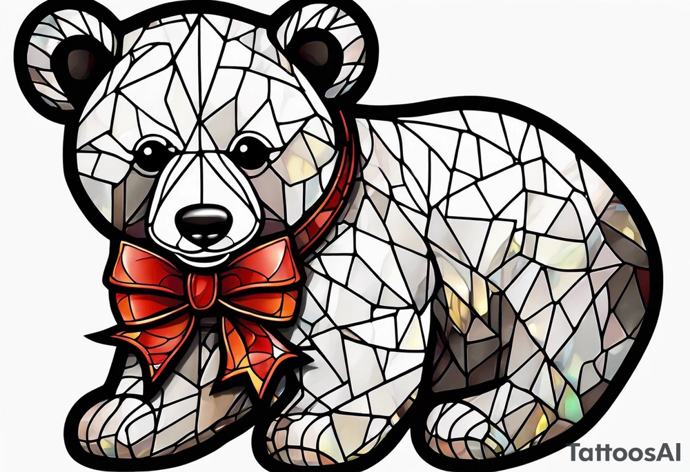 Teddy bear with bow tie stained glass tattoo idea