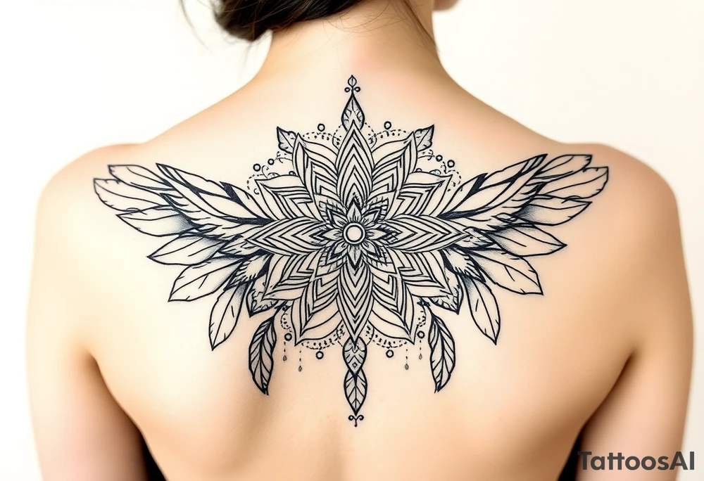 spiritual feathers ornamental mandala shaman tattoo idea