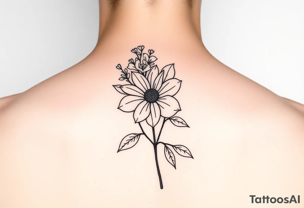 Single flower bouquet with Chrysanthemum and honeysuckle flower tattoo idea
