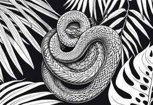 HidingLittle snake with monstera tattoo idea
