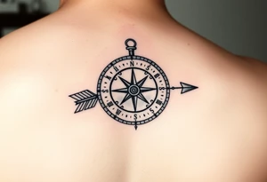 left forearm compass/clock with a native american arrow going thru it and say true north tattoo idea