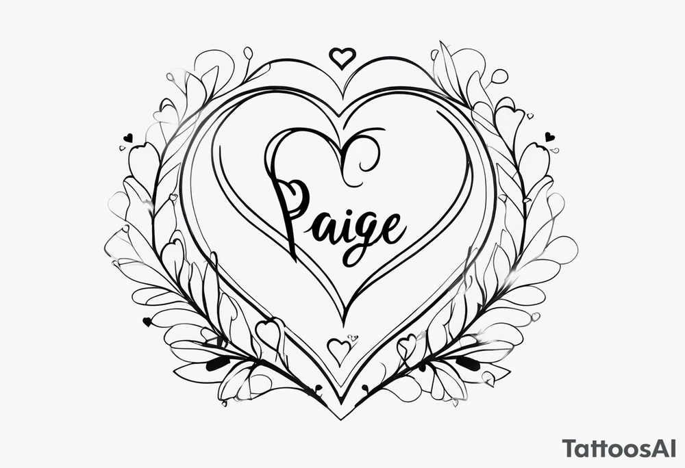 The name Paige with fine line hearts drawn with a welding tip tattoo idea