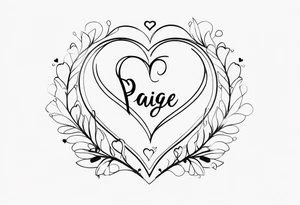 The name Paige with fine line hearts drawn with a welding tip tattoo idea
