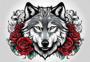 Wolf with skulls and roses tattoo idea