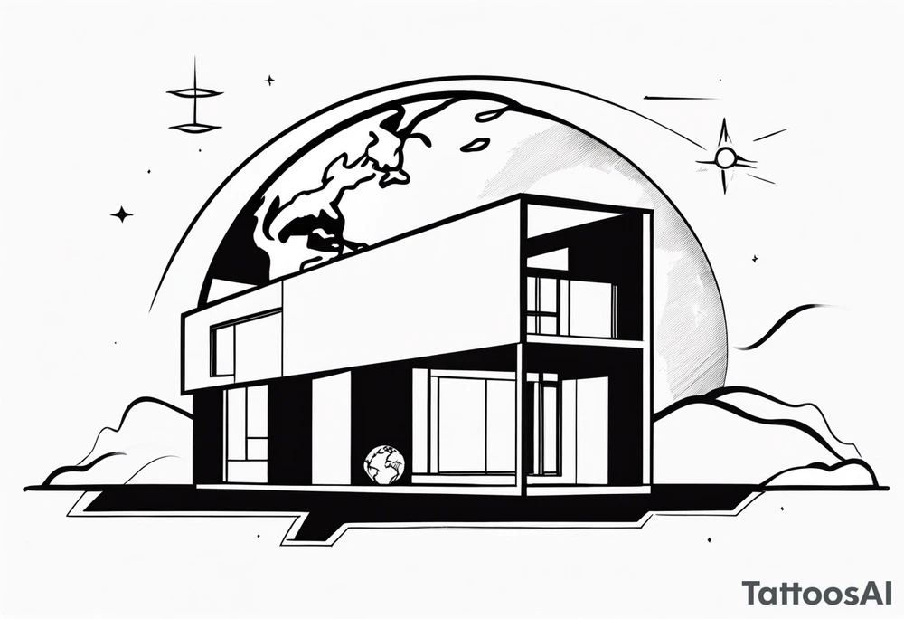 house with planet Earth inside tattoo idea
