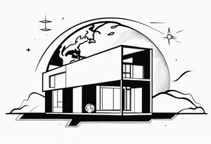 house with planet Earth inside tattoo idea