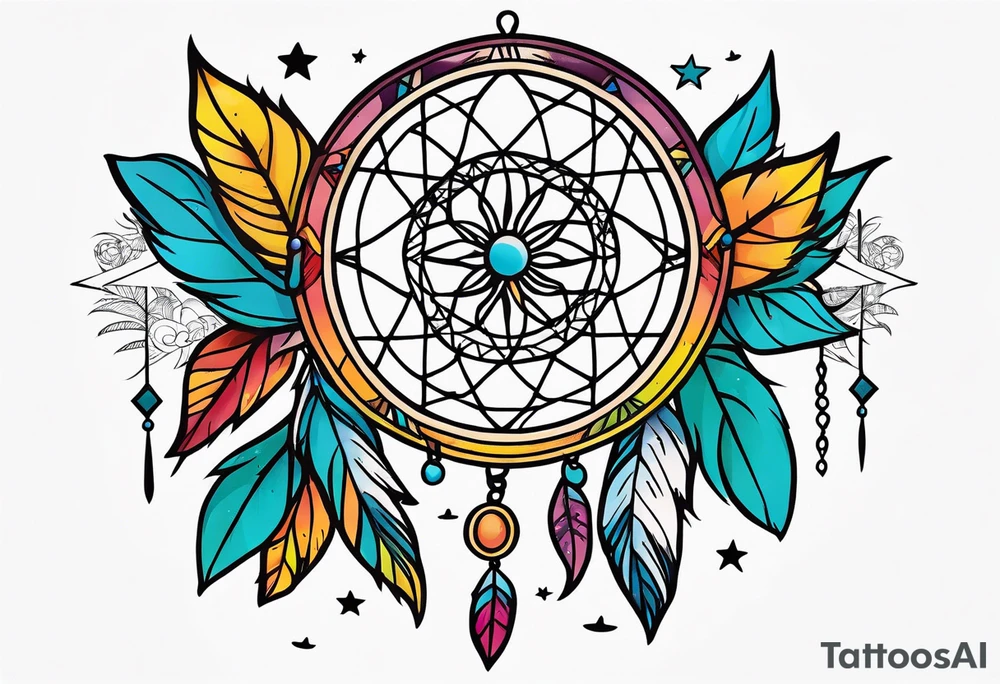 travel tattoo with dream catcher mantra luck tattoo idea