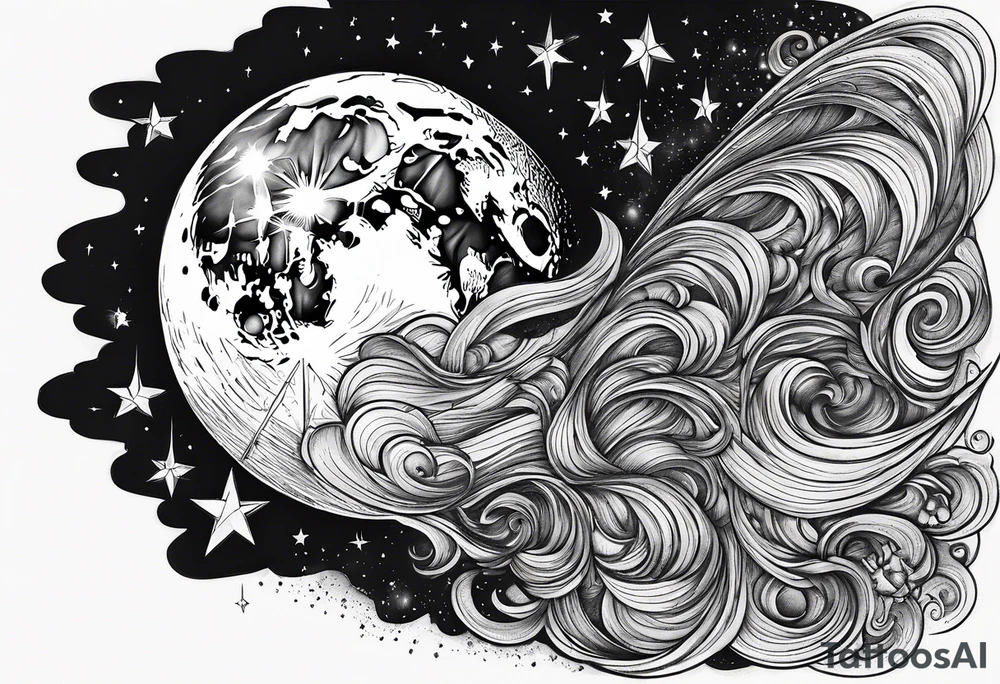 Moon with a shooting star tattoo idea
