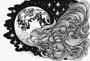 Moon with a shooting star tattoo idea