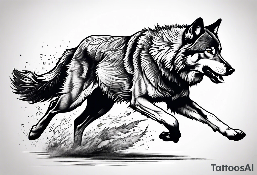 buck running next to wolf tattoo idea