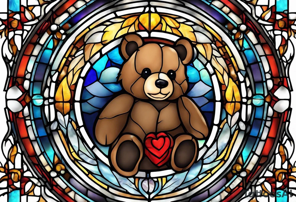 Teddy bear stained glass tattoo idea