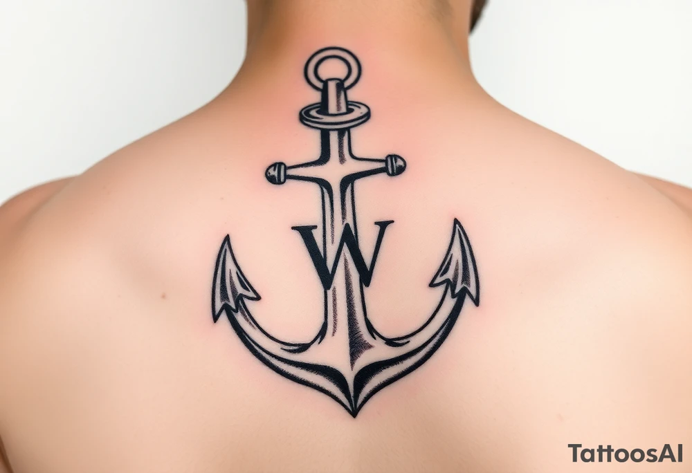 Anchor with the letter w tattoo idea