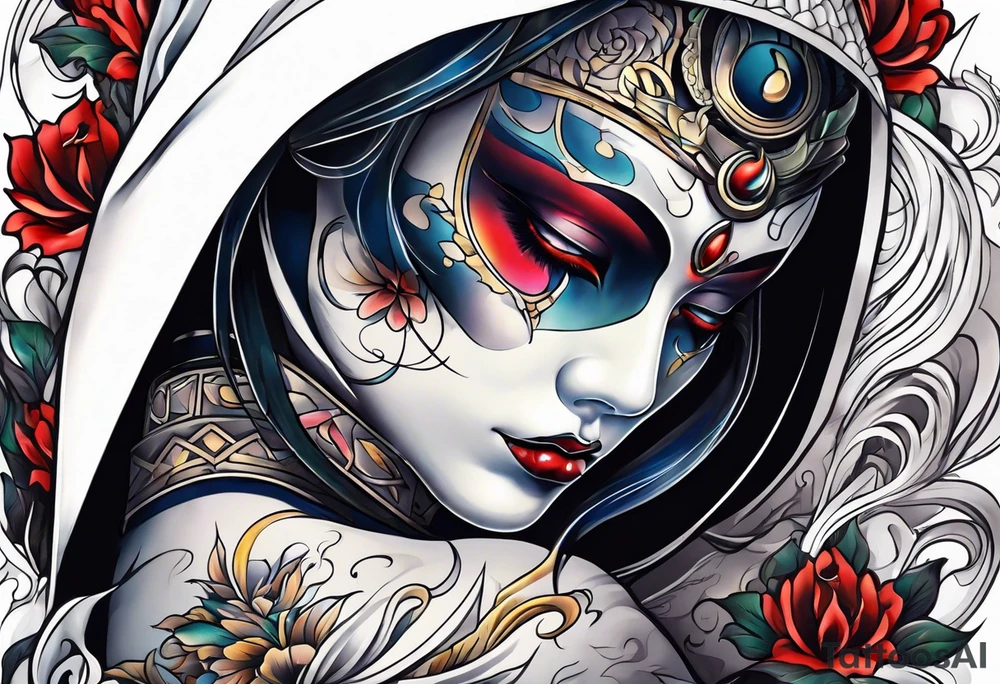 Japanese death mask tattoo idea