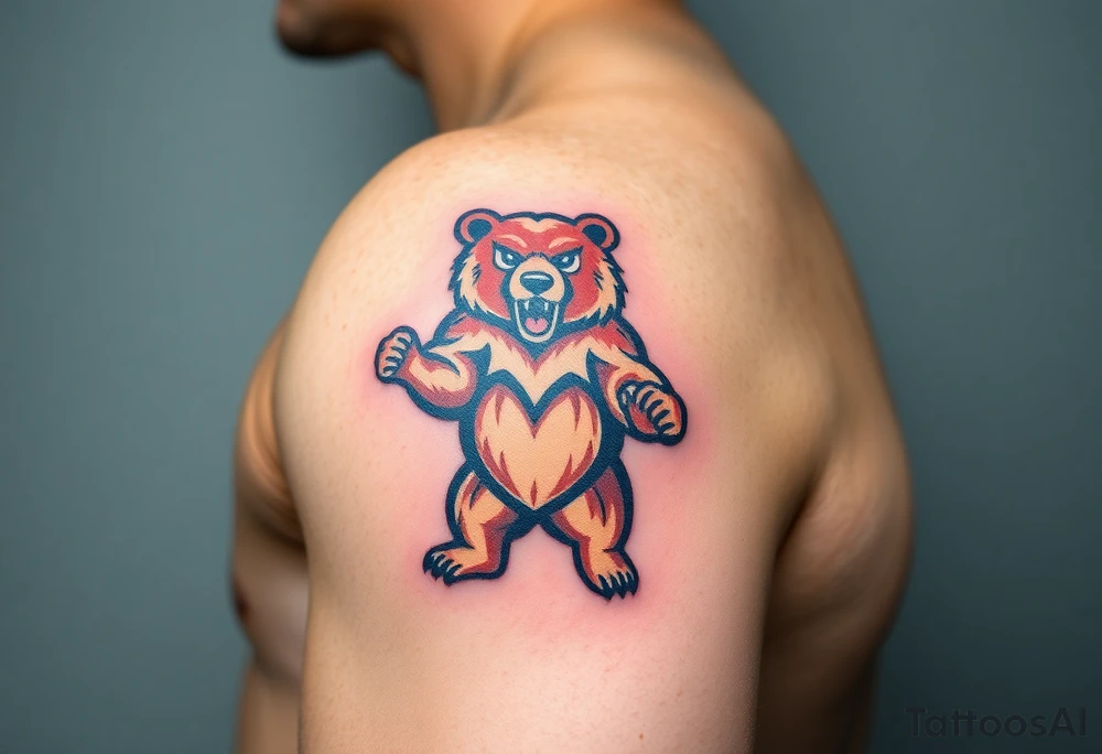 University of Northern Colorado bear mascot  standing on 2 feet with university of Northern Colorado color tattoo idea