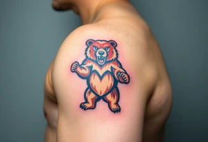 University of Northern Colorado bear mascot  standing on 2 feet with university of Northern Colorado color tattoo idea
