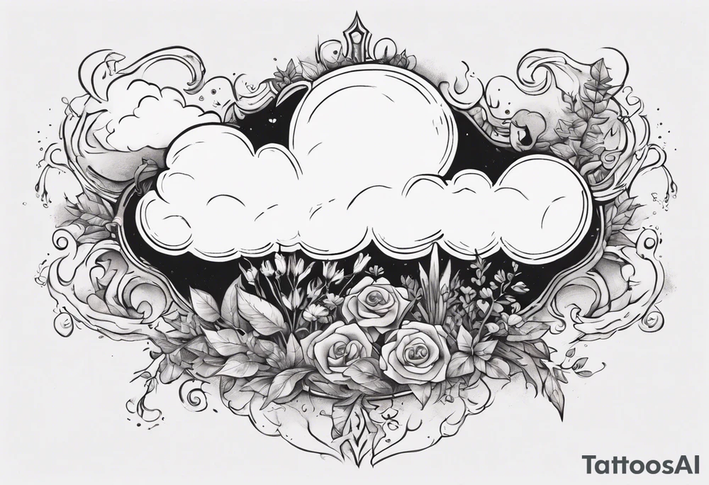 a forearm tattoo with a cloud with little plants and underneath it the date 12.08.05 tattoo idea
