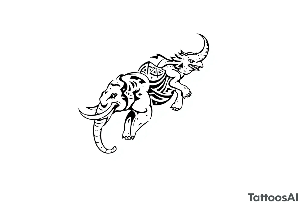 Axolotl riding an elephant tattoo idea