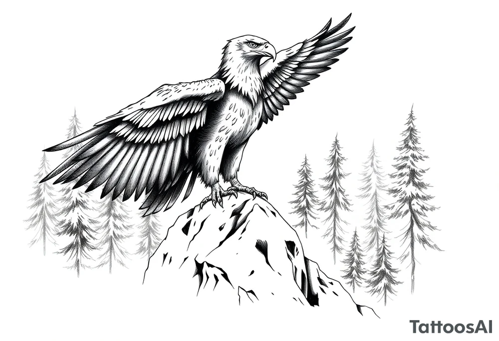 an eagle stands on arock.forest tattoo idea