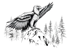an eagle stands on arock.forest tattoo idea