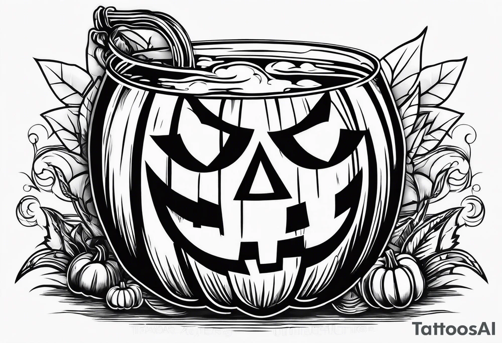 glass of whiskey with one single ice cube that is the Halloween jack-o-lantern tattoo idea
