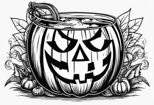 glass of whiskey with one single ice cube that is the Halloween jack-o-lantern tattoo idea