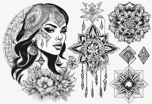 beautiful woman mixed with geometric objects like a mandalas tattoo idea