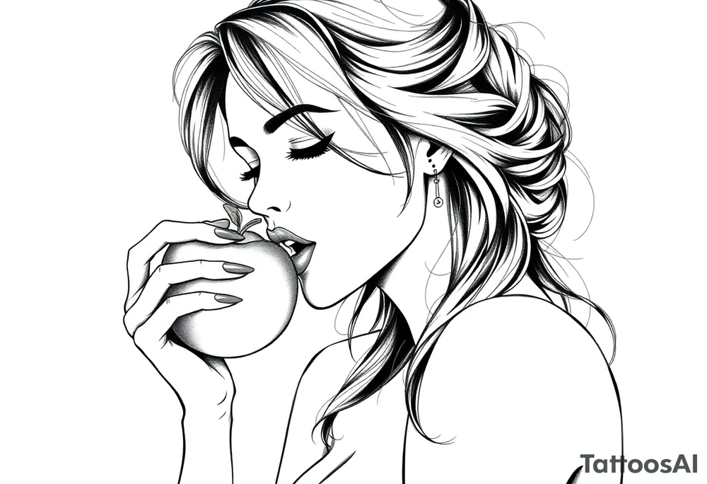 Beautiful  seductive woman eating an apple tattoo idea