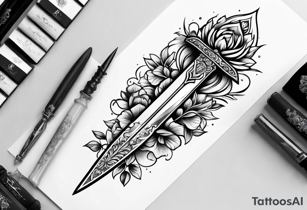 Feminine magical dagger tattoo idea