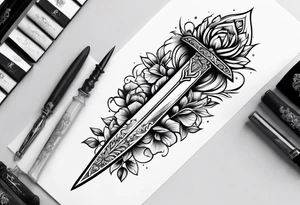 Feminine magical dagger tattoo idea
