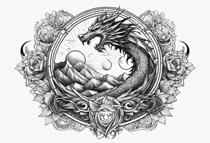 Dragon roman empire building straight lines sun moon tattoo idea