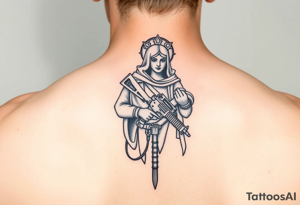 Saint Barbara carrying an M4 rifle tattoo idea