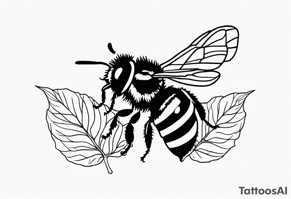 Small black and white minimalist tattoo for forearm of a Hydrangea and a small bee tattoo idea