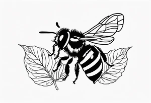 Small black and white minimalist tattoo for forearm of a Hydrangea and a small bee tattoo idea