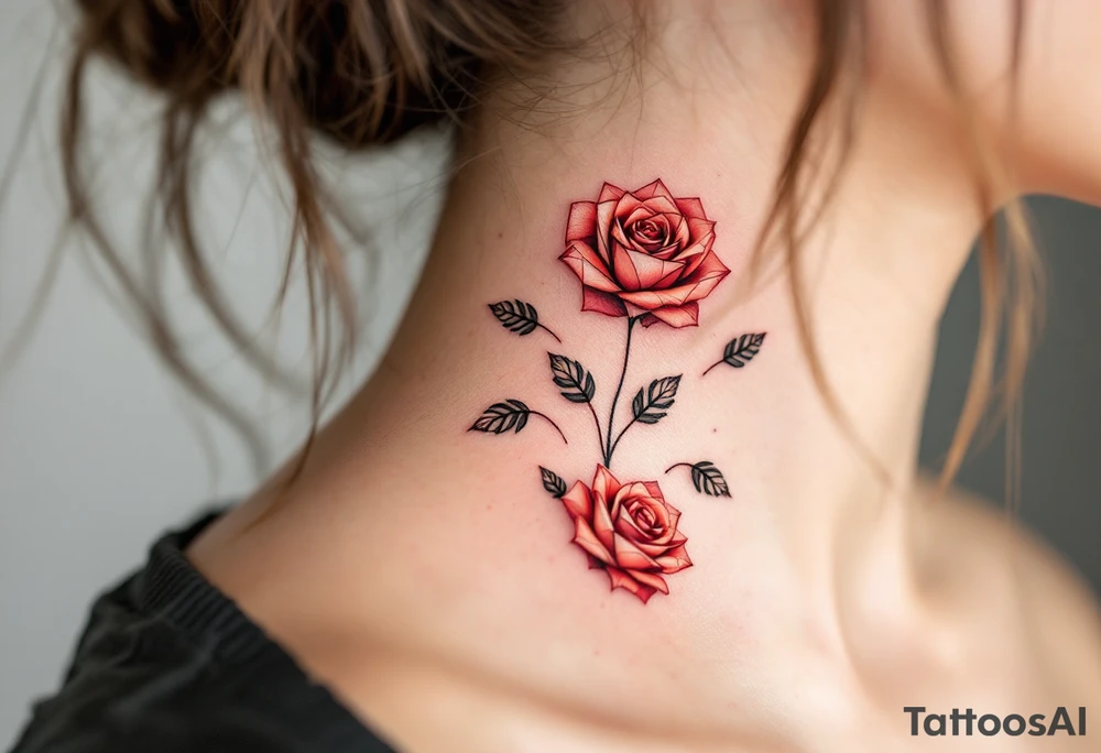 Tiny geometric roses, where the petals form sharp triangles and polygons, in shades of muted coral. tattoo idea