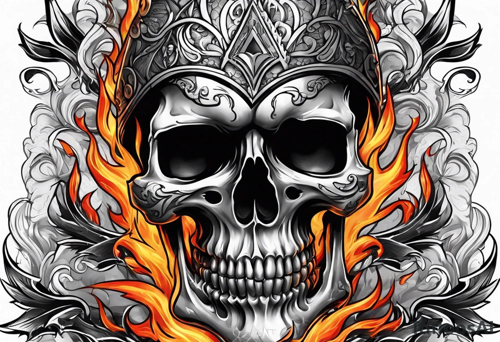 Skull with flames in eyes and mouth tattoo idea