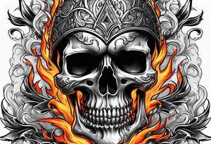 Skull with flames in eyes and mouth tattoo idea