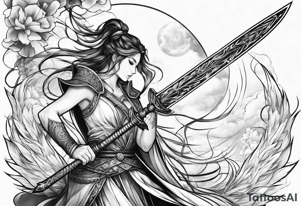 Magical sword thin tattoo idea