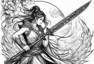 Magical sword thin tattoo idea