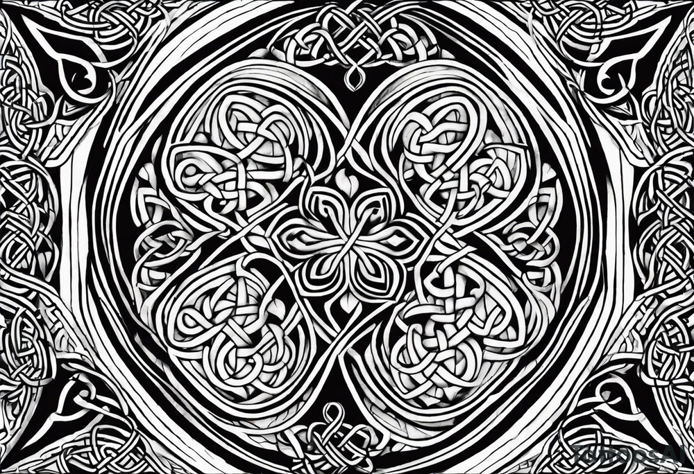 four leaf clover shaped tattoo with different celtic knots in each leaf - trinity, love knot, spiral, dara tattoo idea