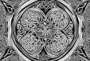 four leaf clover shaped tattoo with different celtic knots in each leaf - trinity, love knot, spiral, dara tattoo idea