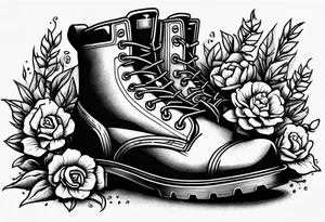 dads worn out work boots sitting with wrench, screwdriver & hammer and a beer around or near it and flowers growing out of the boots. tattoo idea