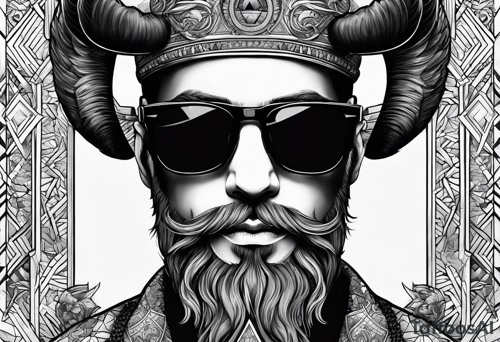 capricorn with beard and sunglasses tattoo idea
