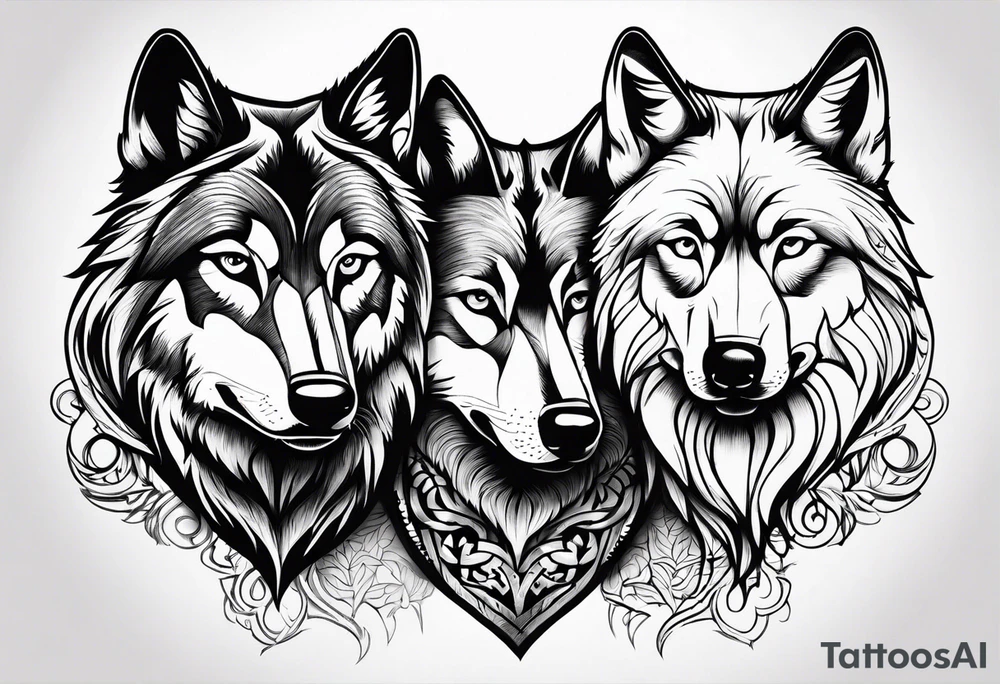 Wolves in love with family tattoo idea