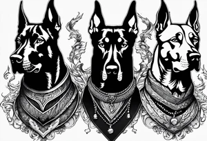 3 very angry Dobermans with fangs tattoo idea