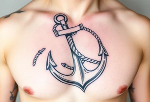 weathered anchor wrapped in nautical rope with sea waves tattoo idea