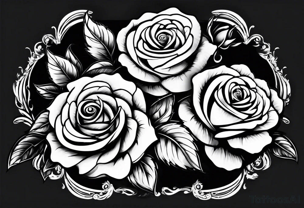 4 roses with a banner full back calf tattoo idea