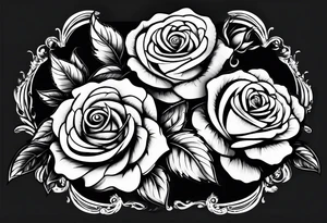 4 roses with a banner full back calf tattoo idea